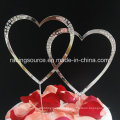 Rhinestone Doube Heart Wedding Cake Topper para Decoração de Bolo